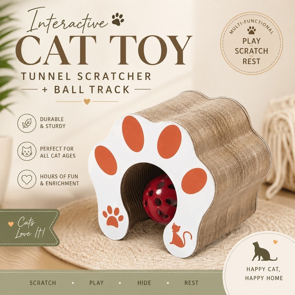 Cat Scratcher‎ Toy w/ Ball Interactive Cat Scratcher Durable Cardboard